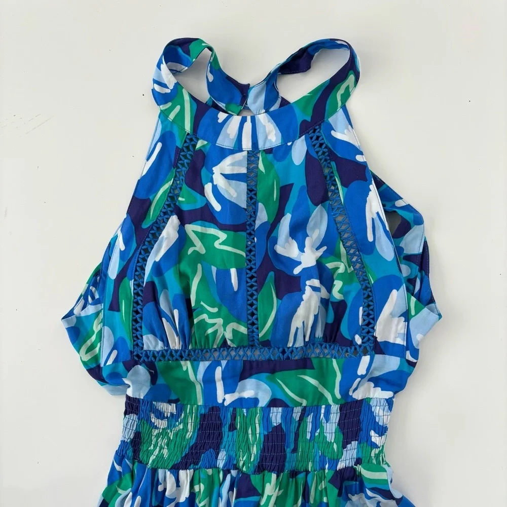 Abel the Label Blue Green Floral Tropical Halter Dress Charlotte Size Small NWT - Picture 4 of 12
